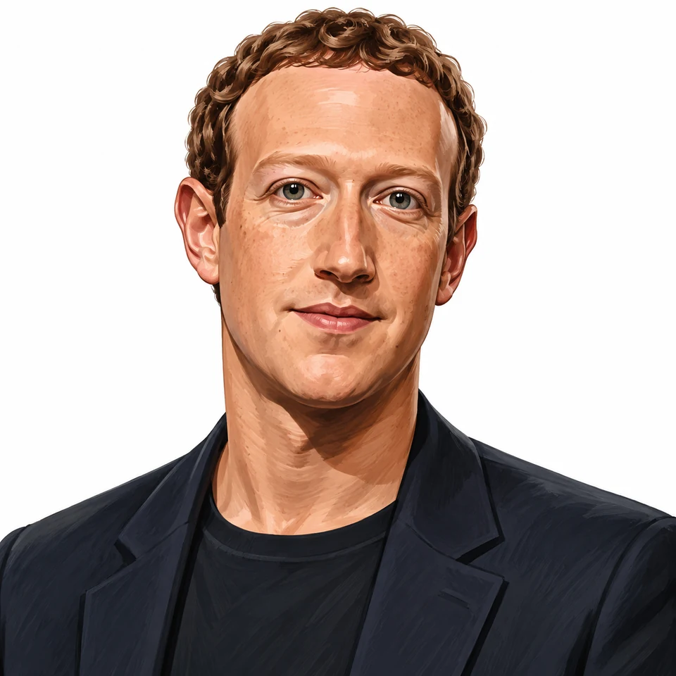 Illustrated portrait of Mark Zuckerberg